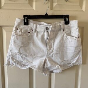 American Eagle Outfitters White Distressed Jean Shorts